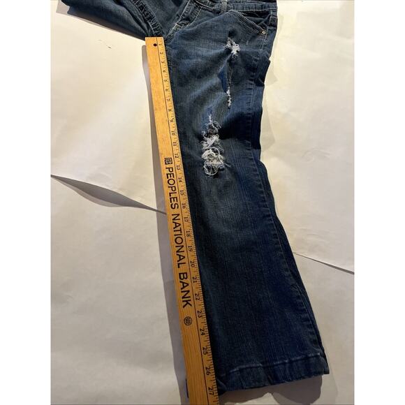 Ariya Jeans Women’s 11/12 Blue Boot Cut Denim Flap Pockets 29x27 Distressed - Picture 4 of 13